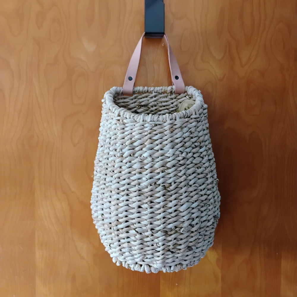 Natural Woven Tote Bag with Tan Straps